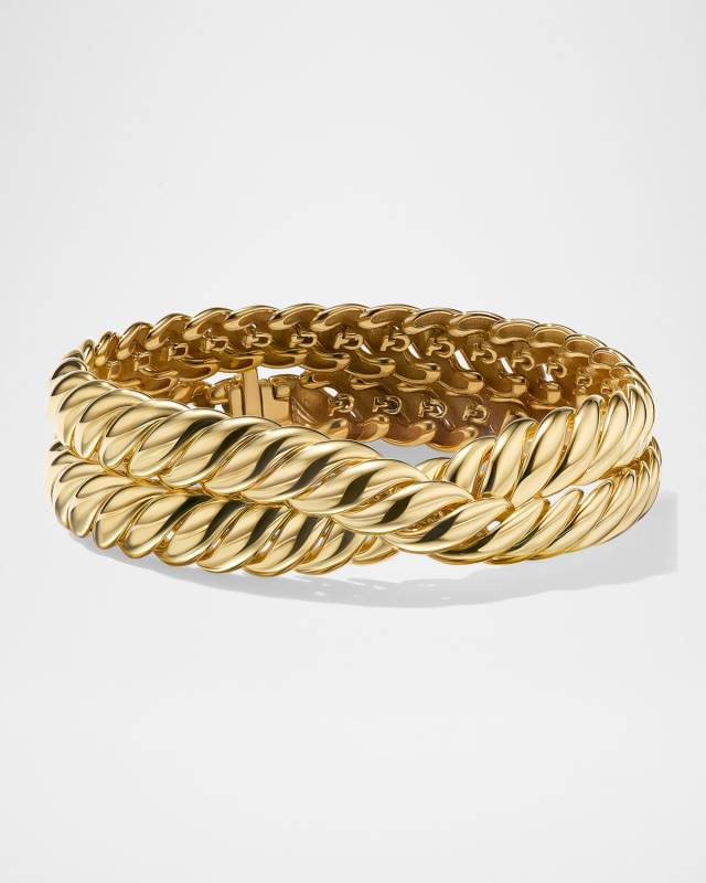 8.5mm Sculpted Cable 2-Wrap Bracelet in 18K Gol